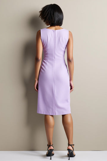 Robe de travail fourreau froncé violet avec ceinture